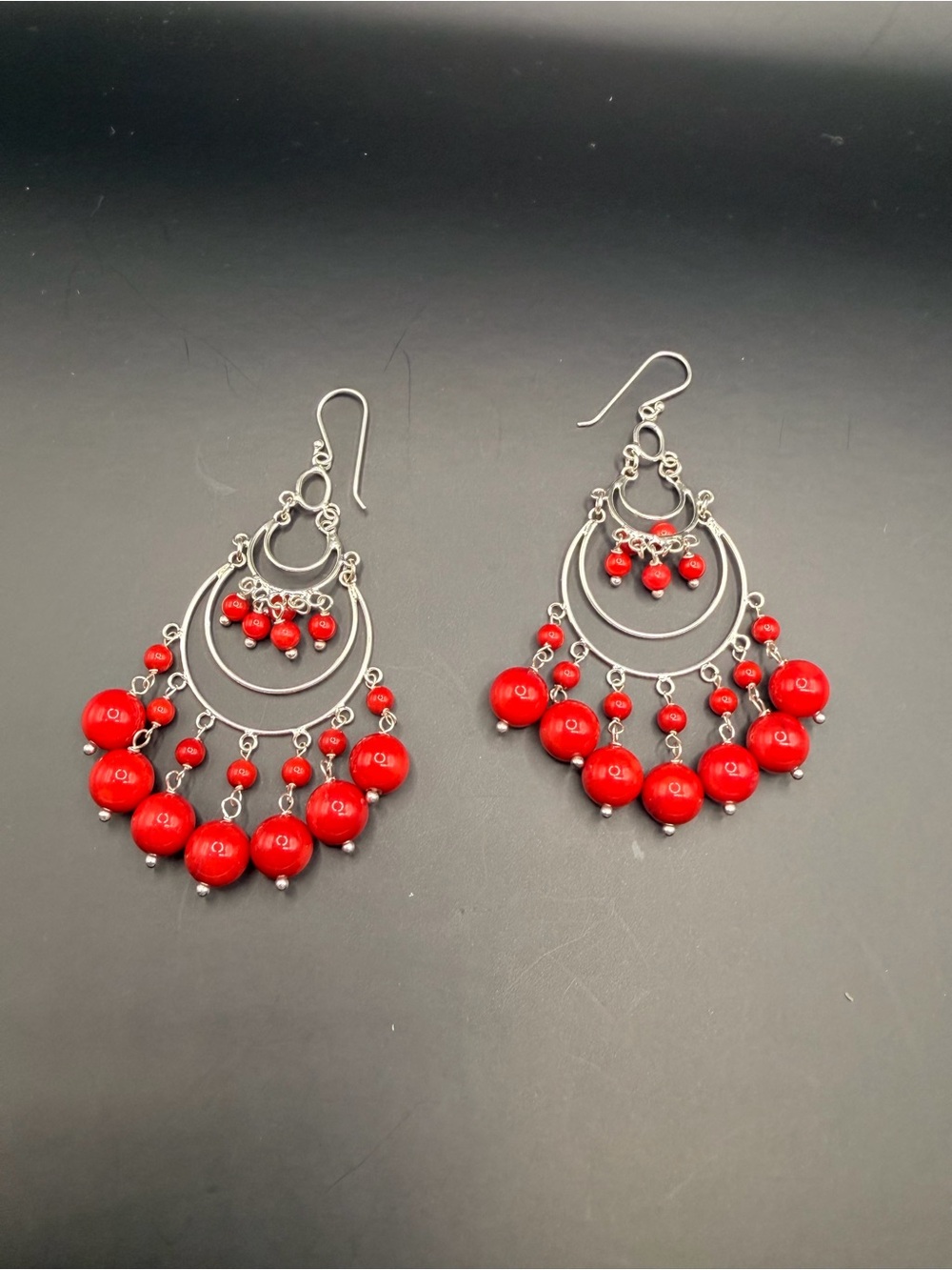 925 Sterling Silver Red Coral Earrings